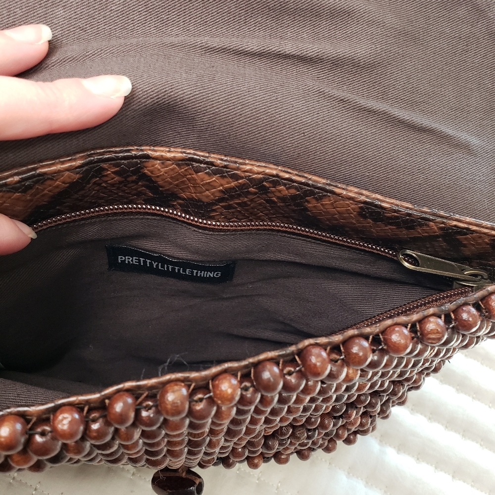 Brown Beaded Snake print Clutch Bag - Picture 8 of 10